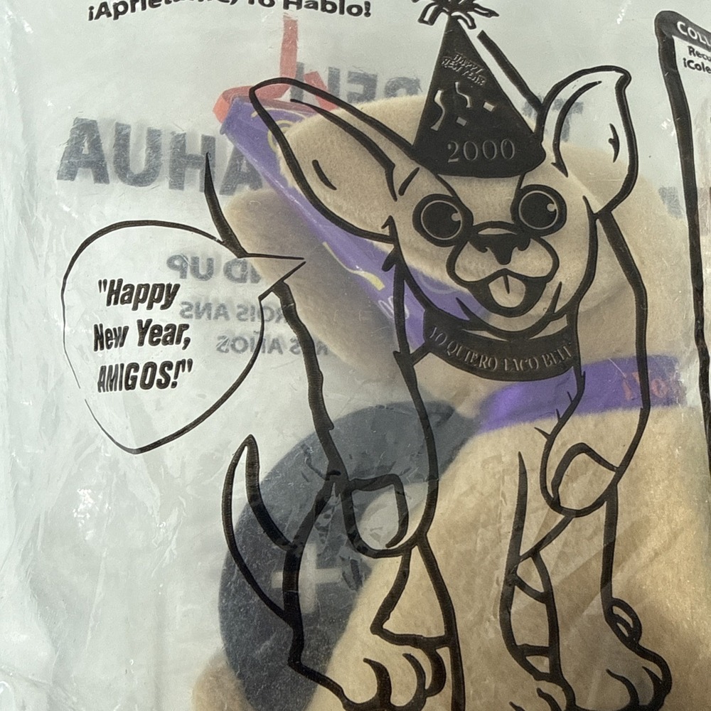 Vintage 2000 Taco Bell Happy New Year Amigos Talking Chihuahua Plush Dog - TALKS - Picture 2 of 5